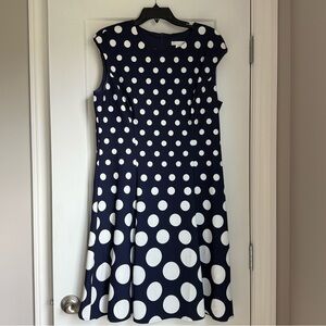 London Times Navy and White Polka Dot Midi Dress